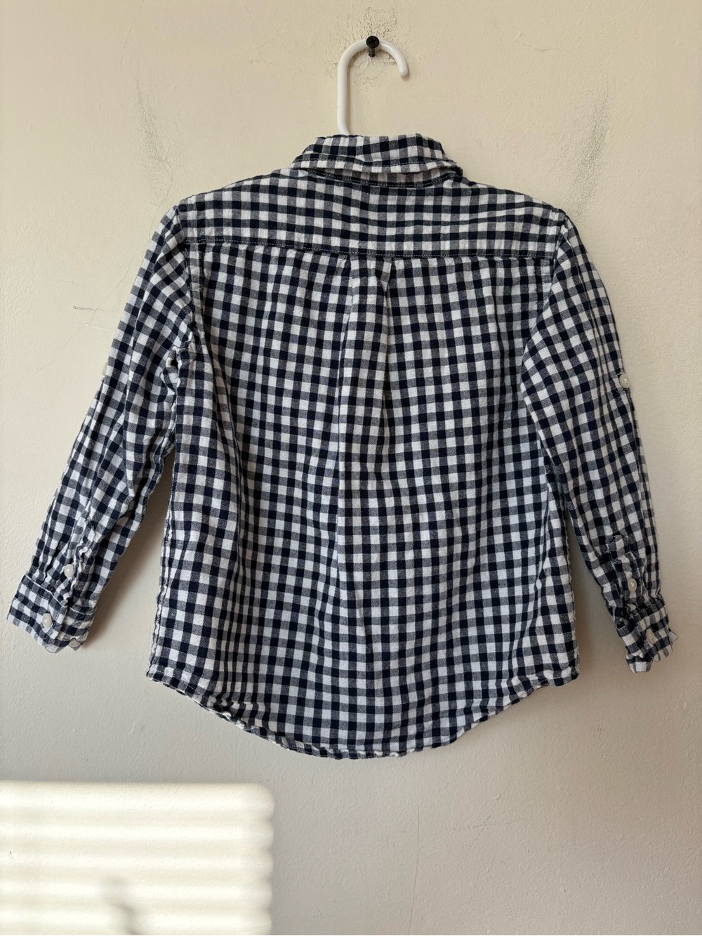 JANIE and JACK Gingham Linen/Cotton Button Down Shirt Navy Blue & White Sz 3 - Picture 9 of 11